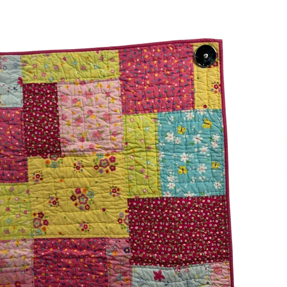 Pottery Barn Kids Patchwork Floral Butterfly Quilt Wall Hanging Pink 33x46